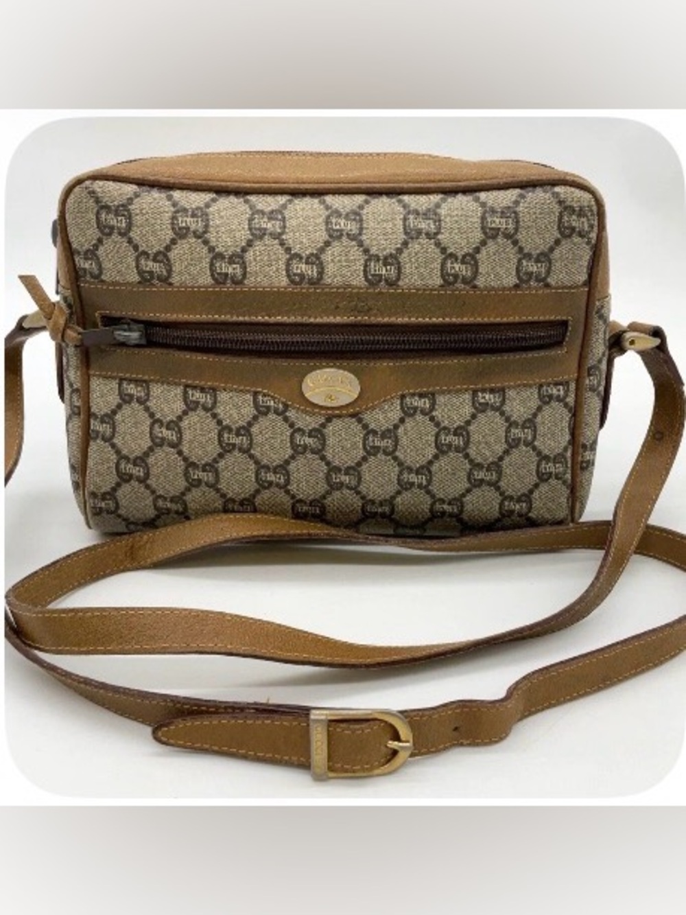 Vintage Gucci Beige/Brown GG Canvas Crossbody Bag